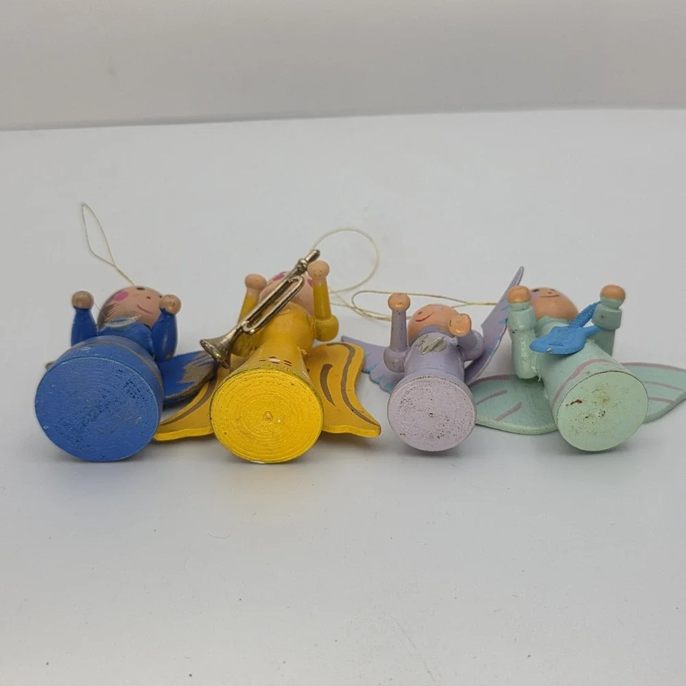VTG Wood Angel Ornament Lot Hand Painted‎ Christmas Choir Missing Instruments